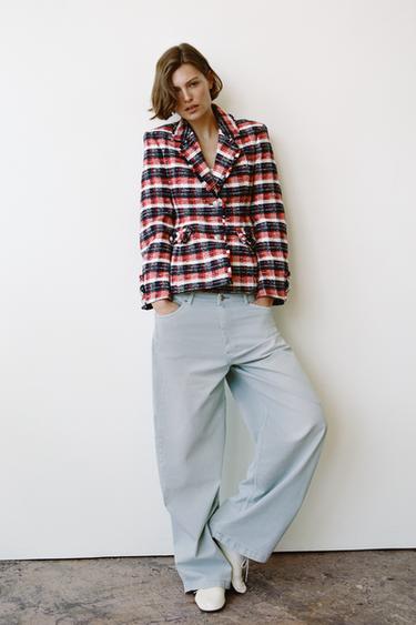 ZW COLLECTION CHECK PEPLUM BLAZER - Red by Zara