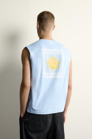 CAMISETA TANK GRÁFICO SOL - Celeste de Zara