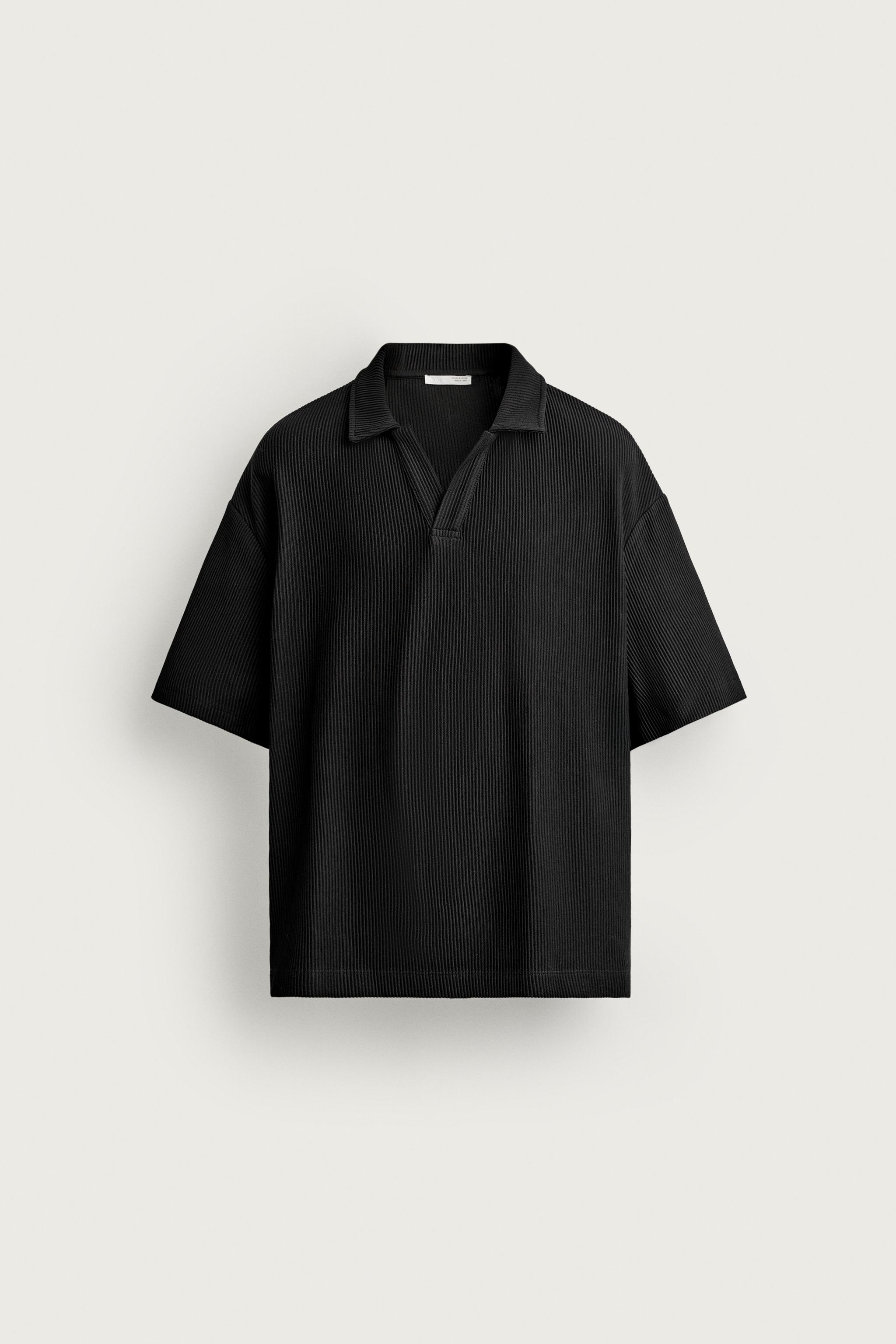 RELAXED FIT OTTOMAN POLO SHIRT — Black