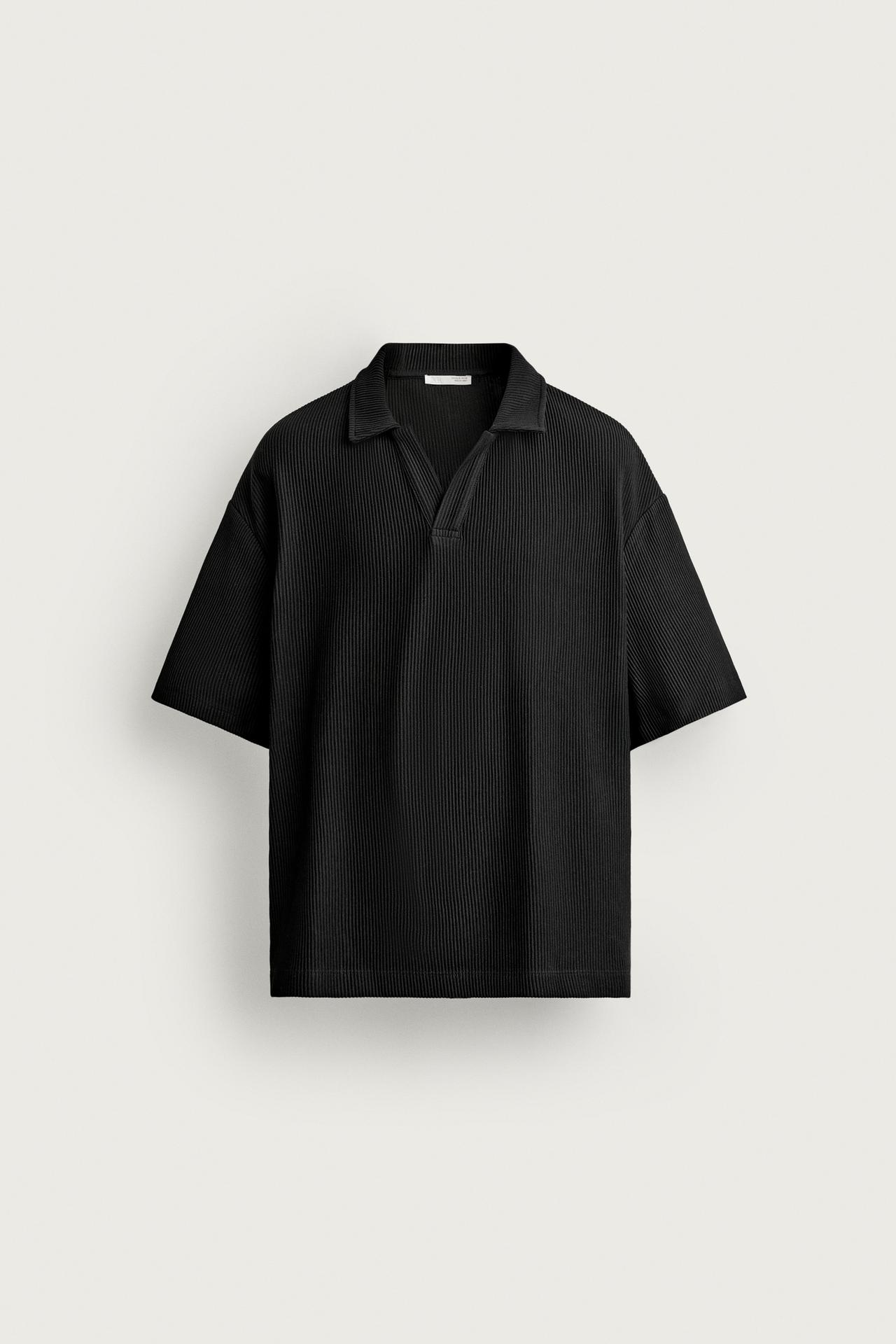 RELAXED FIT OTTOMAN POLO SHIRT — Black