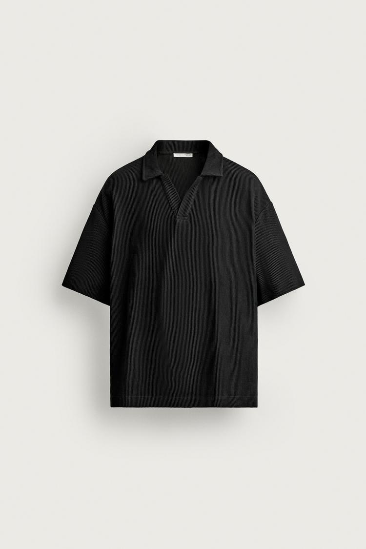 RELAXED FIT OTTOMAN POLO SHIRT — Black