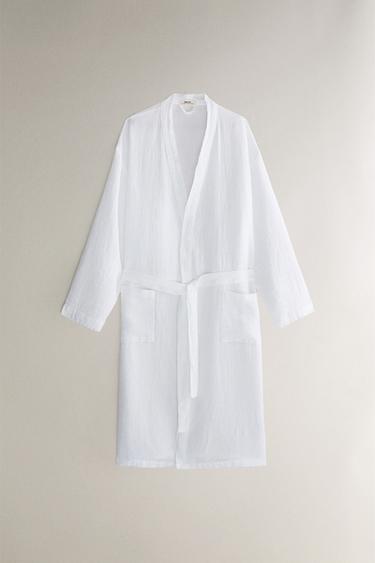 WAFFLE-KNIT LINEN DRESSING GOWN - White by Zara - Image 0