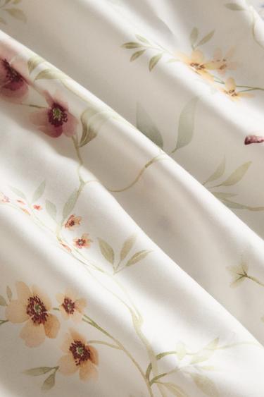 FLORAL PRINT SATEEN DUVET COVER - Oyster-white by Zara - Image 4
