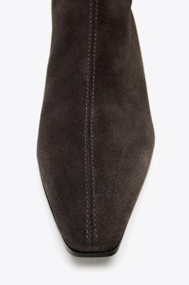 SPLIT SUEDE KITTEN HEEL ANKLE BOOTS - Chocolate Brown by Zara - Image 5