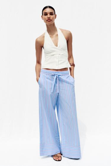 შარვალი ზოლიანი პოპლინი - Zara-ს Blue/White - სურათი 0