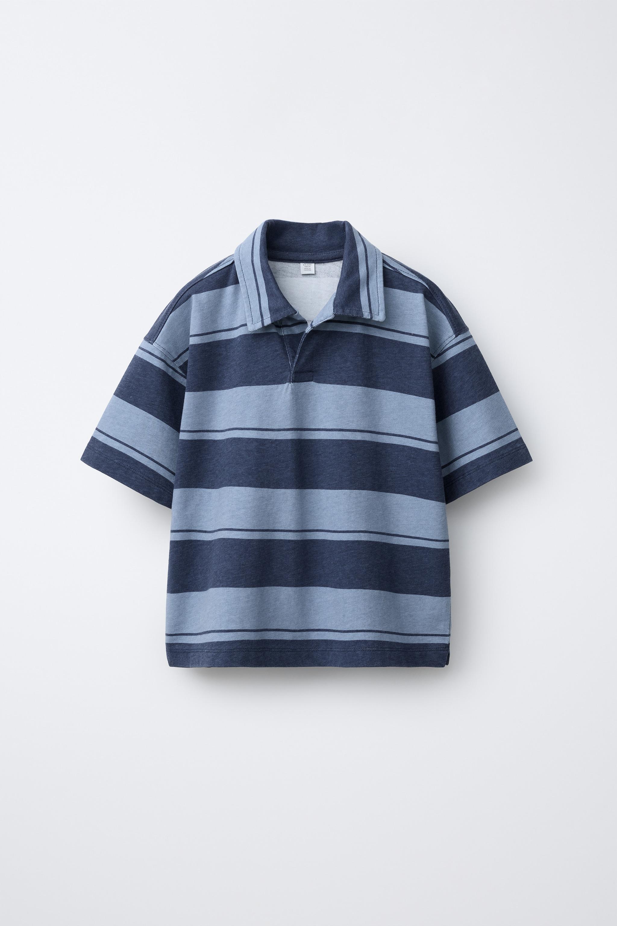 STRIPED FLEECE POLO SHIRT - Blue | ZARA United States