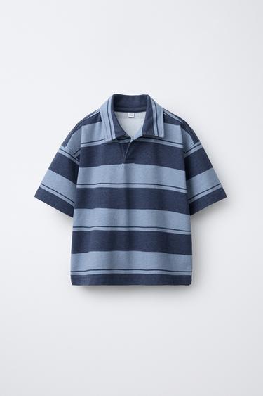 POLO FELPA RAYAS - Azul de Zara