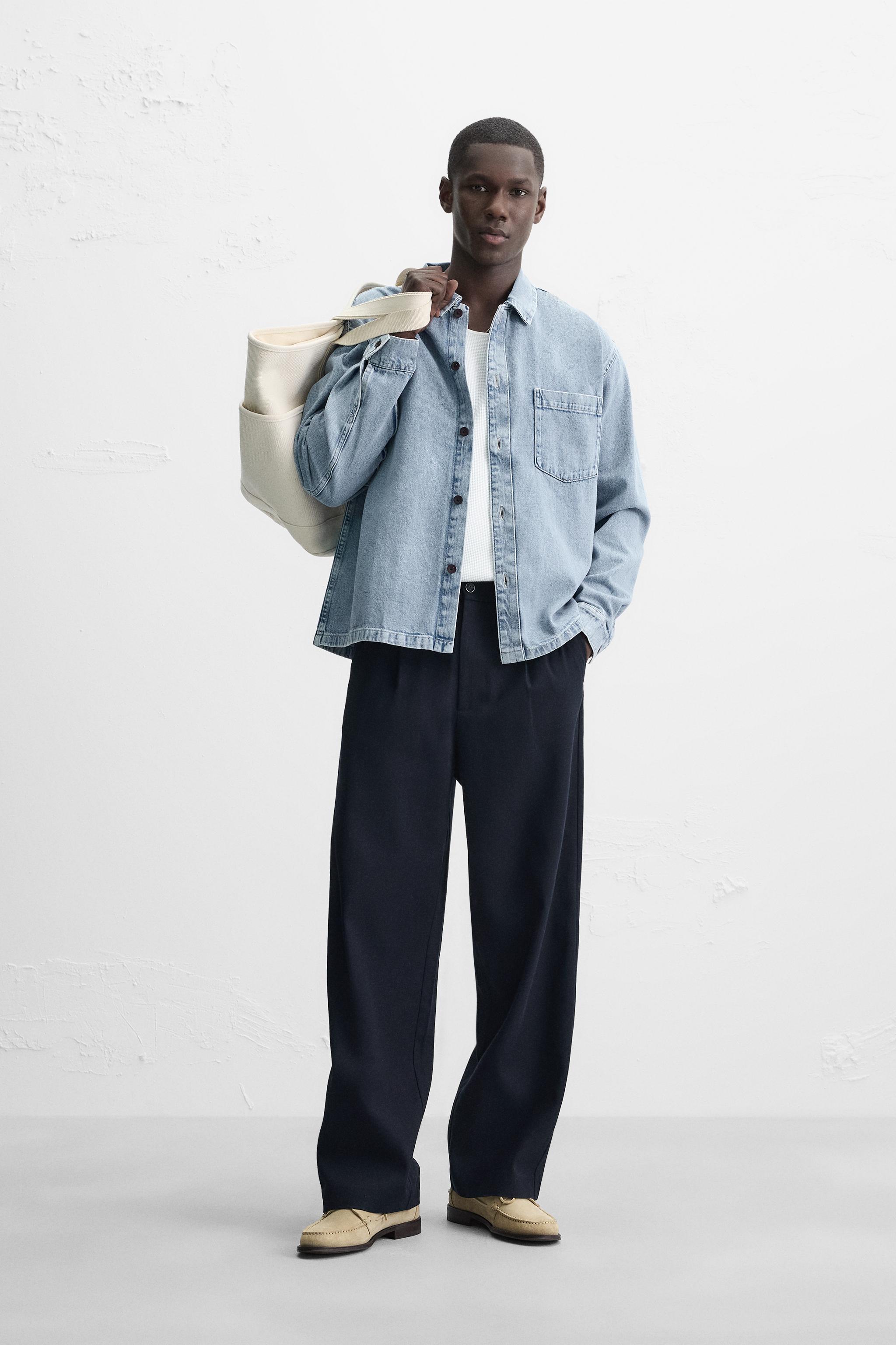 PLEATED COTTON - LYOCELL PANTS - Navy blue | ZARA United States