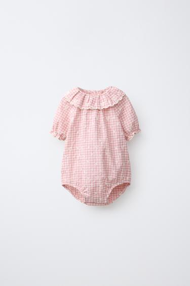 Zara GINGHAM BODYSUIT WITH EMBROIDERED FLOWERS - Pink / White
