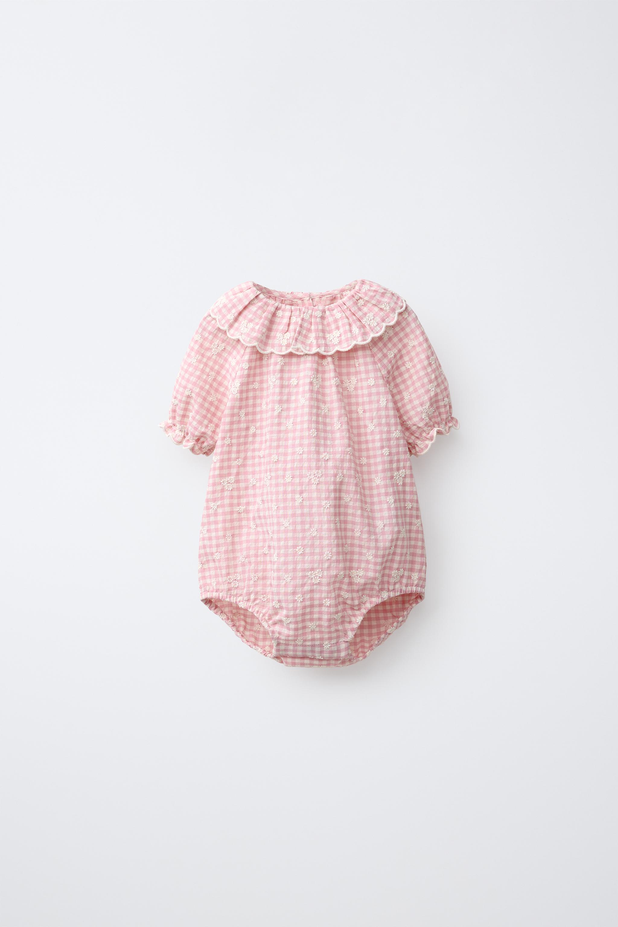 GINGHAM BODYSUIT WITH EMBROIDERED FLOWERS