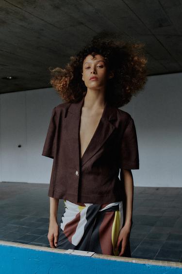 VESTE MANCHES COURTES AVEC LIN - Marron de Zara - Image 1