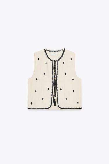 GILET BRODÉ À POMPONS - Écru de Zara - Image 5