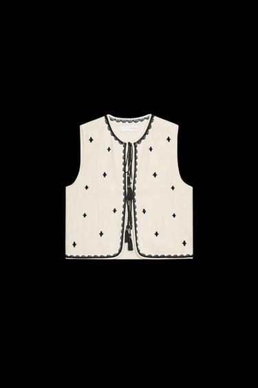 TASSEL EMBROIDERED GILET - Ecru by Zara - Image 0