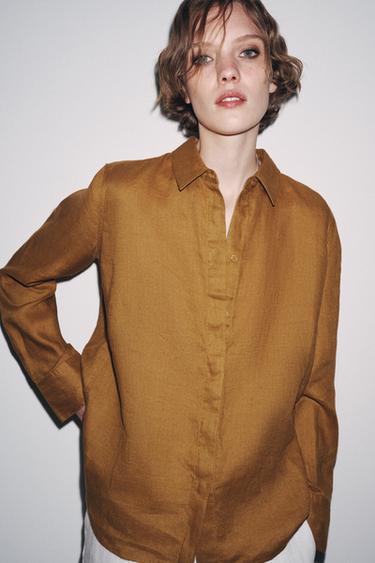 CAMISA LINO 100% ZW COLLECTION - Ocre de Zara