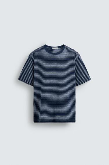 T-SHIRT JACQUARD À RAYURES - Bleu / Blanc de Zara