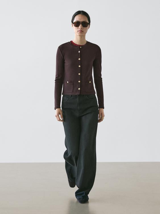 Knit cardigan with gold buttons