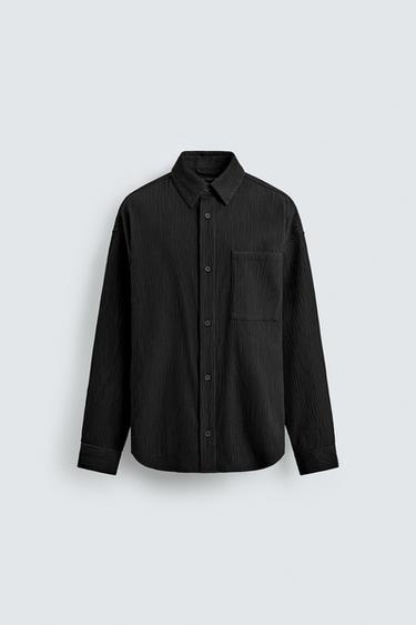 Zara 浮雕加大版襯衫式外套 - 黑色