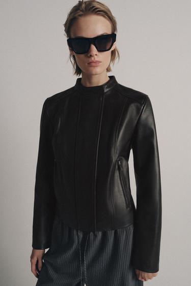 Zara 100% LEATHER JACKET ZW COLLECTION LIMITED EDITION - Dark brown