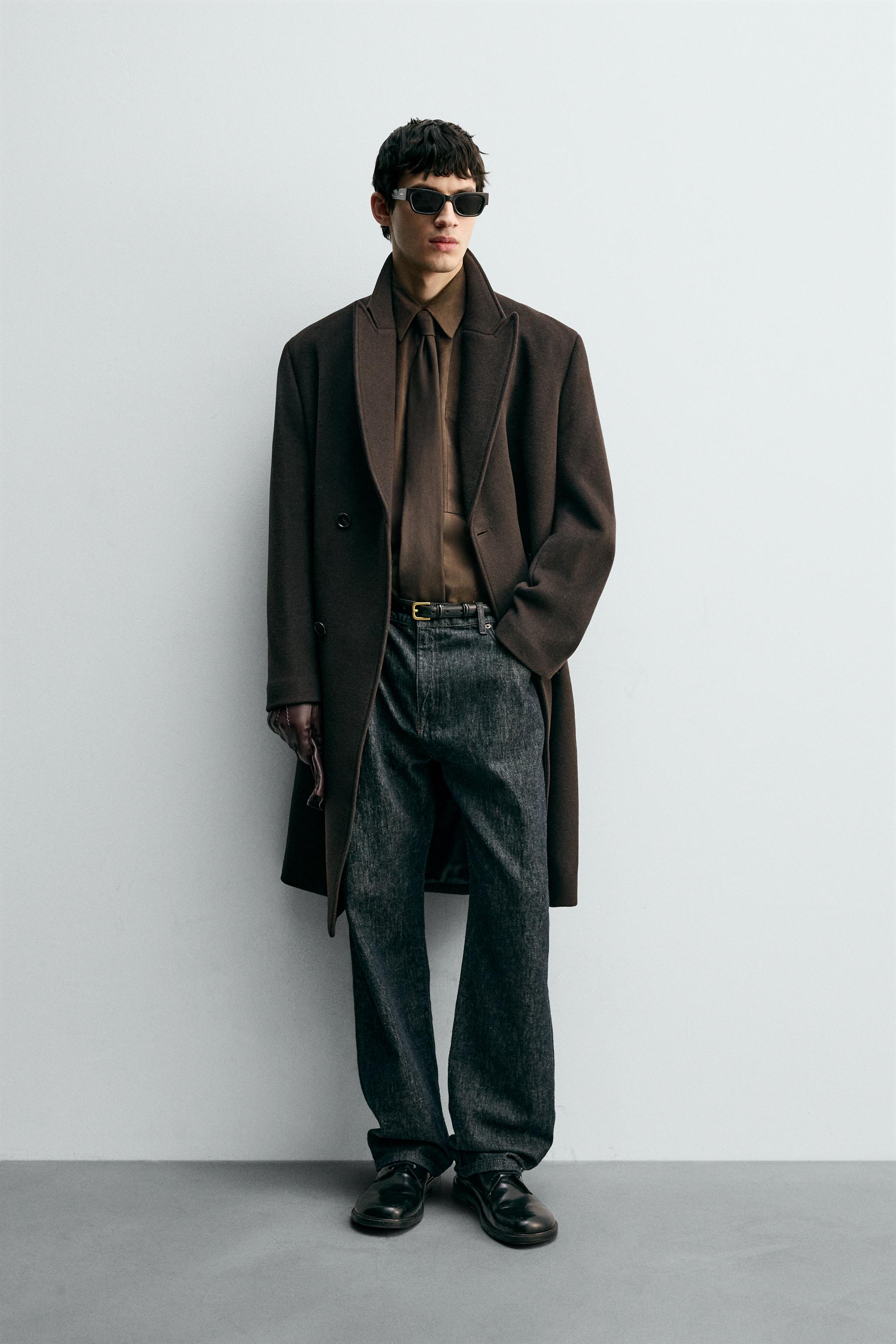 ウール混ダブルブレスト仕様コート - ブラウン | ZARA Japan / 日本