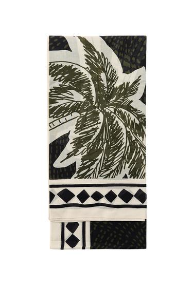 Zara PALM TREE PRINT COTTON SCARF - Black - Image 0