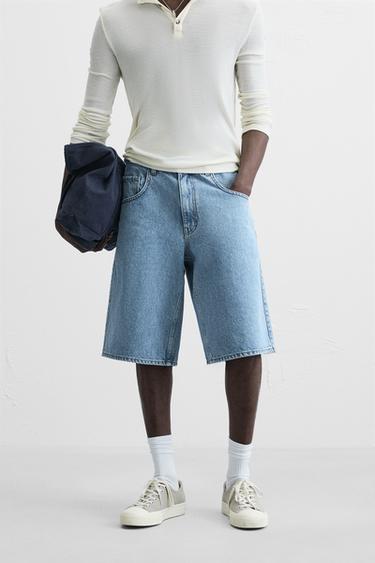 BERMUDA EN DENIM BAGGY FIT - Bleu de Zara