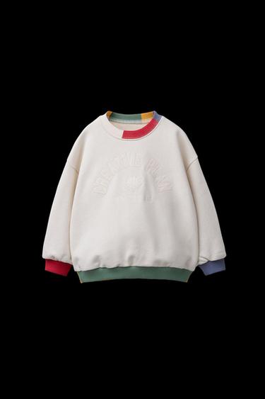 CONTRAST RIB EMBROIDERED SLOGAN SWEATSHIRT - Beige by Zara - Image 0