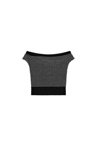 TOP BOUCLÉ À RAYURES - Noir / Écru de Zara