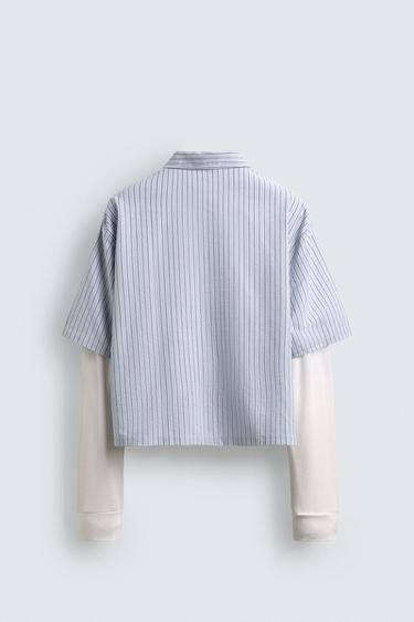 STRIPED SHIRT WITH DOUBLE EFFECT SLEEVES - Blue by Zara - Image 7