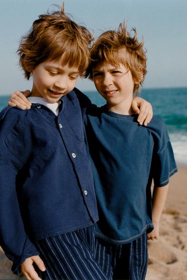 ZARA TIMELESS - ОДНОТОННАЯ ХЛОПКОВАЯ ФУТБОЛКА — ИНДИГО от Zara