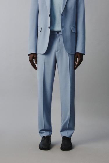 COMFORT TEXTURED SUIT TROUSERS - Sky blue by Zara