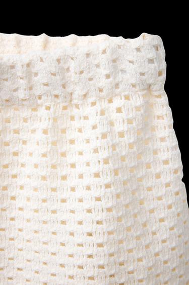 Zara FLOWER CROCHET KNIT SKIRT - Ecru