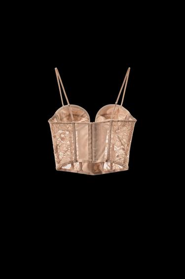 Zara LACE NECKLINE CORSET - Pale pink