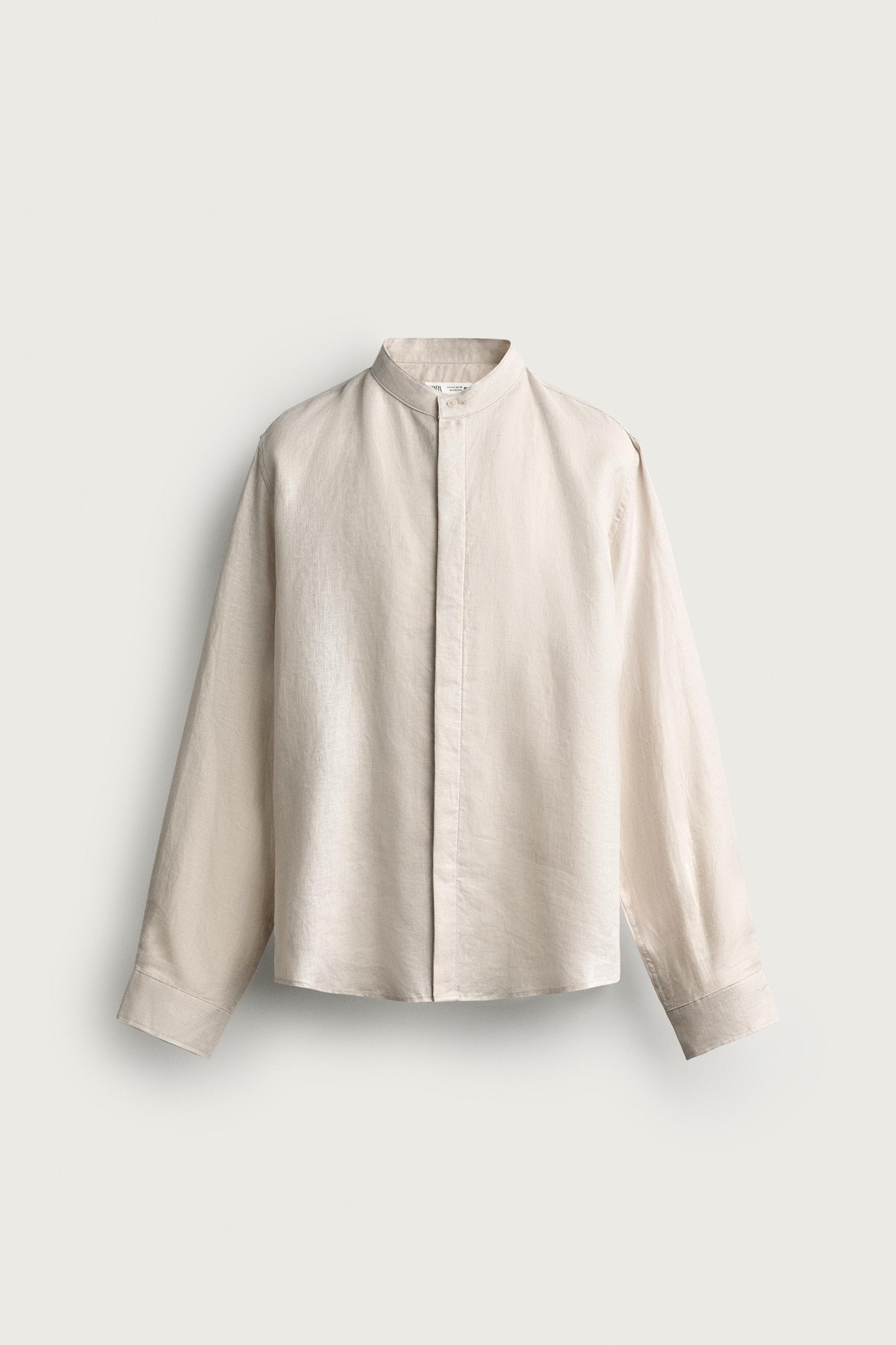 100% LINEN RELAXED FIT SHIRT — Light beige
