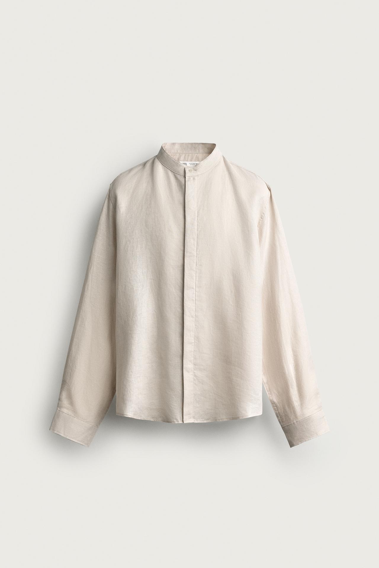 100% LINEN RELAXED FIT SHIRT — Light beige