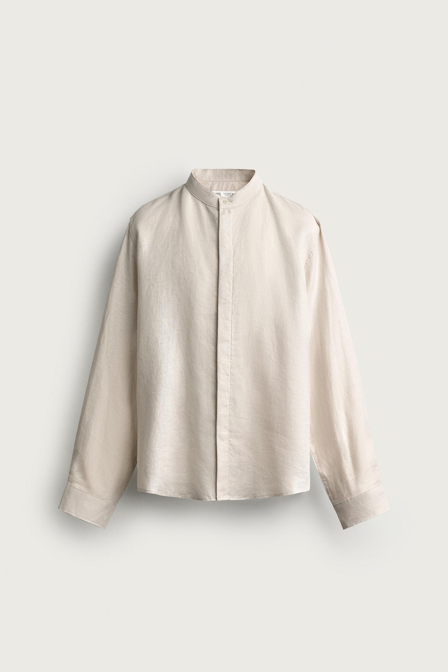 Мужская рубашка Zara 100% Linen Relaxed Fit, цвет: Светлый бежевый — фото 7