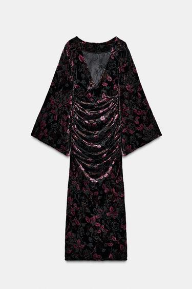 ROBE DRAPÉE EN VELOURS - Noir / Marron de Zara - Image 4