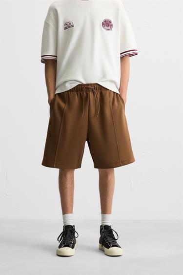 RELAXED FIT JOGGER BERMUDA SHORTS - Brown by Zara
