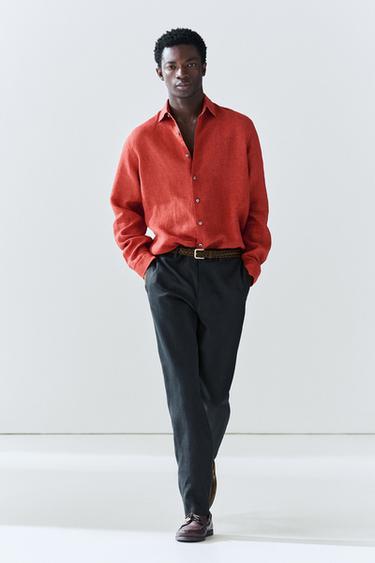 Zara Regular fit 100% linen faded shirt - Red - Image 0