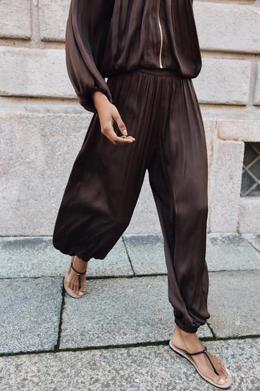 SATIN SAROUEL TROUSERS - Brown by Zara - Image 4