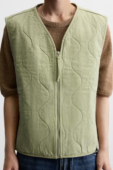 GILET SANS MANCHES MATELASSÉ DÉLAVÉ - Vert de Zara - Image 4
