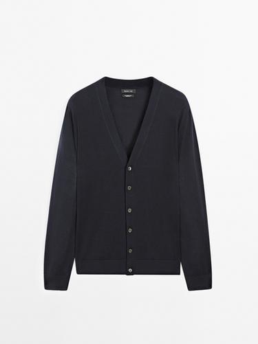 Zara 100% merino wool knit cardigan - Navy blue