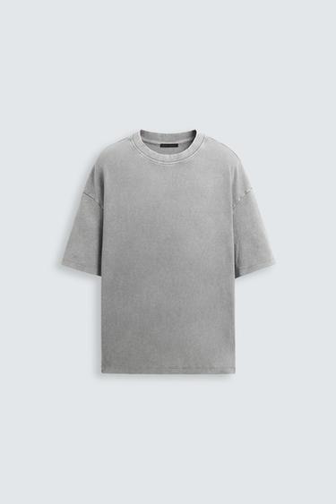 Zara WASHED RELAXED FIT T-SHIRT - Grayish