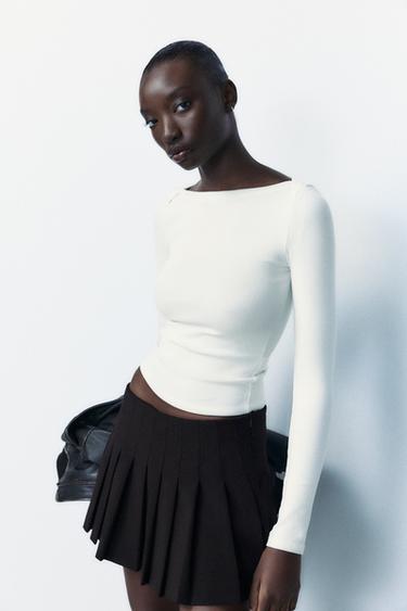 Zara BOATNECK RIB SHIRT - Oyster-white
