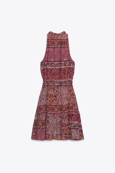 PATCHWORK PRINT MINI DRESS WITH BELT - Fuchsia by Zara - Image 6
