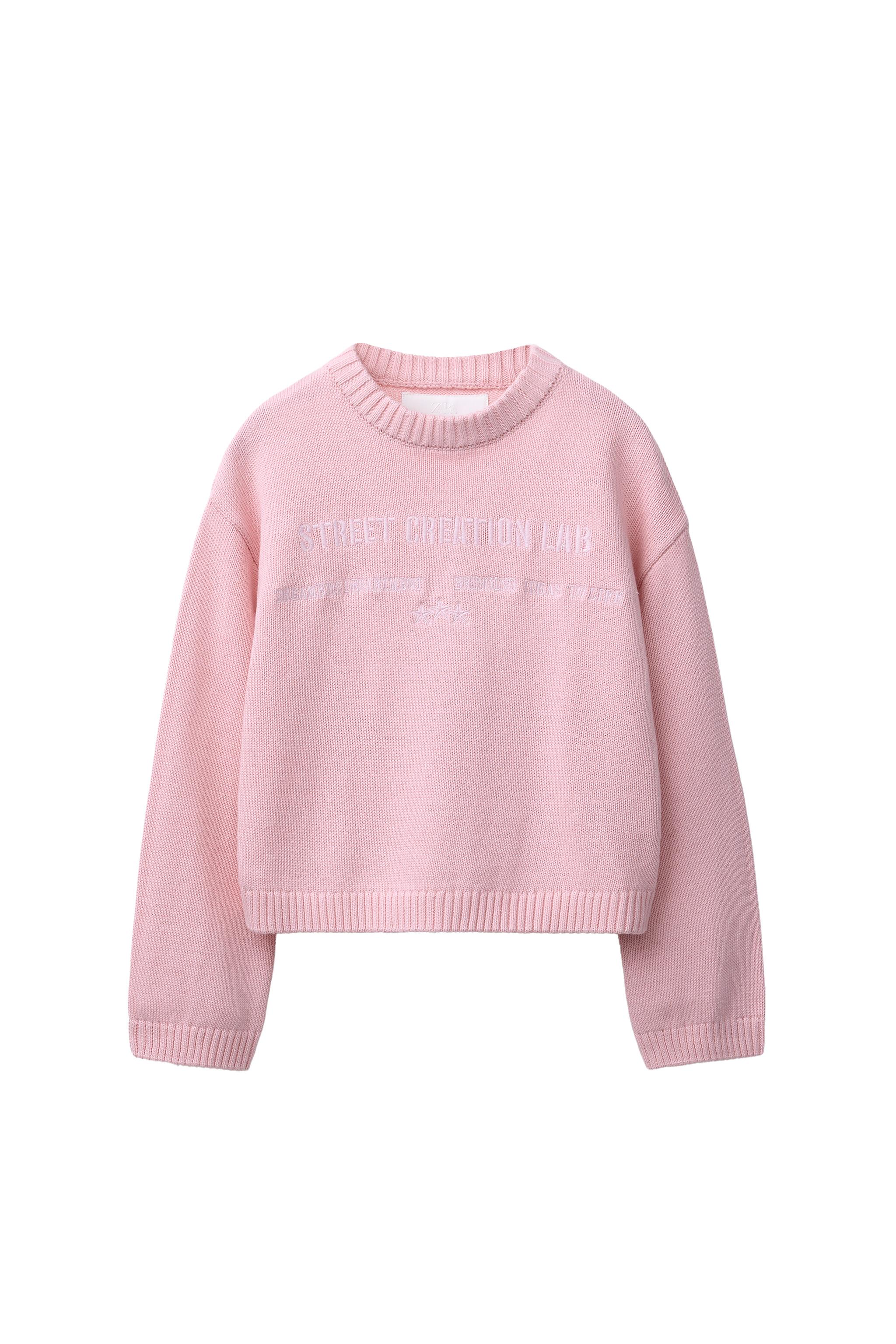 EMBROIDERED TEXT KNIT JUMPER - Pastel pink | ZARA United States