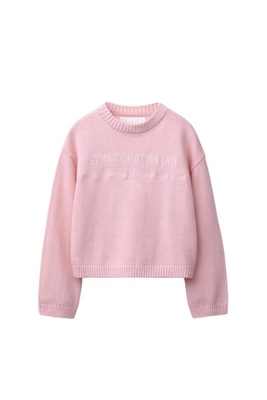 JERSEY PUNTO TEXTO BORDADO - Rosa pastel de Zara