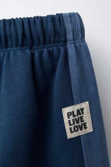 STRAIGHT PLUSH TROUSERS WITH CORDUROY SIDE STRIPE - Blue by Zara - Image 3