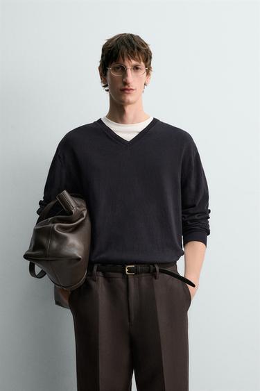 LIGHT COTTON/LINEN JUMPER LIMITED EDITION - Navy blue by Zara