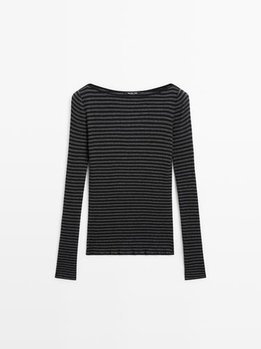 Camiseta manga larga rayas - Negro de Zara