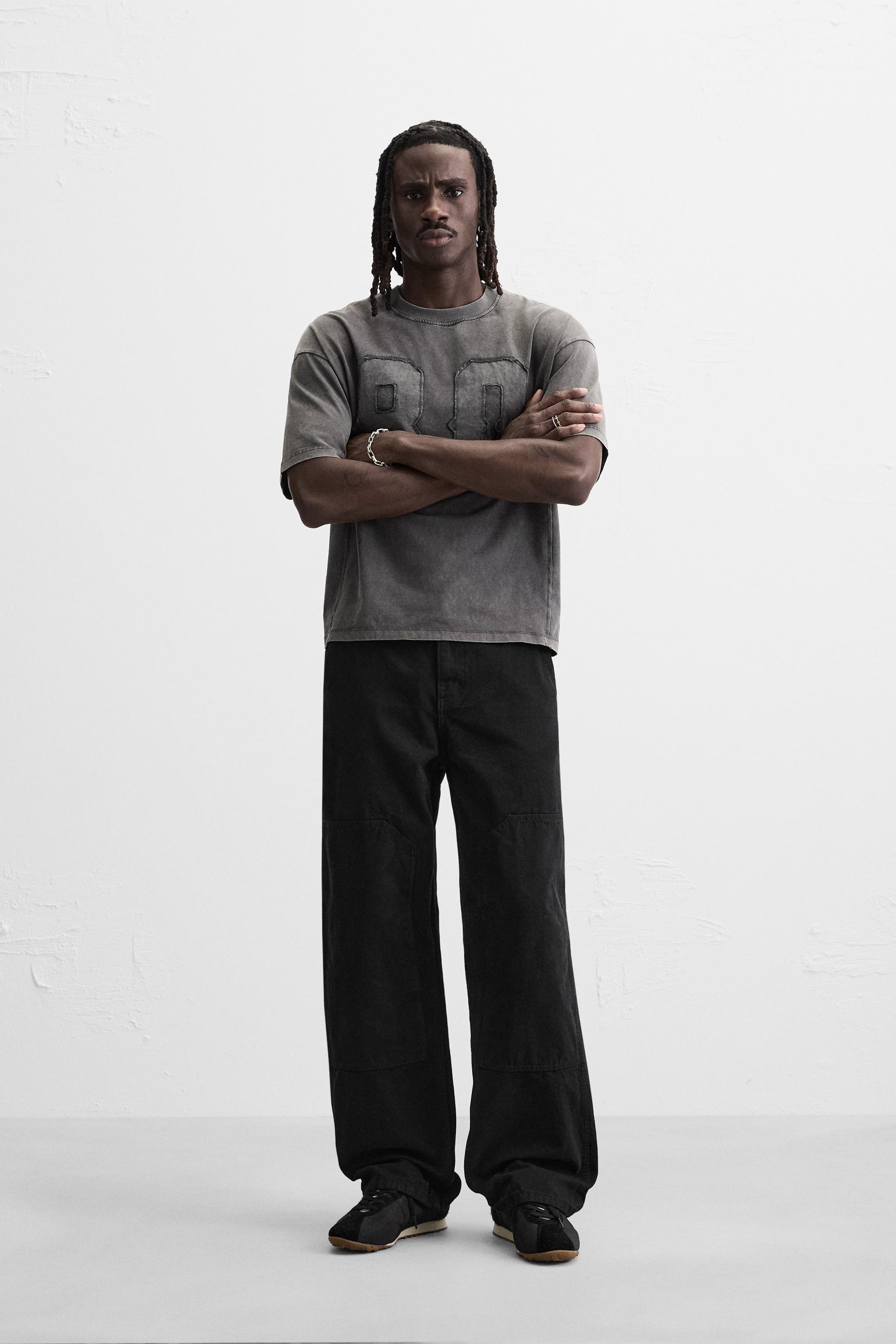 WASHED PATCH T-SHIRT - Dark anthracite | ZARA Australia